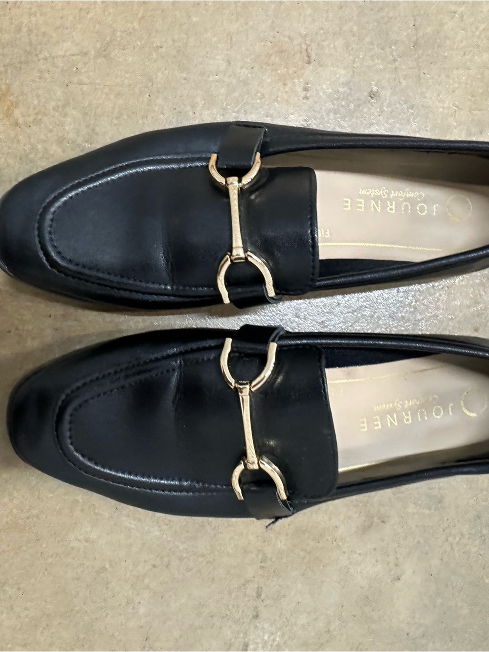 Journee Collection Vegan Leather Black Loafers with Gold Horsebit Accent
